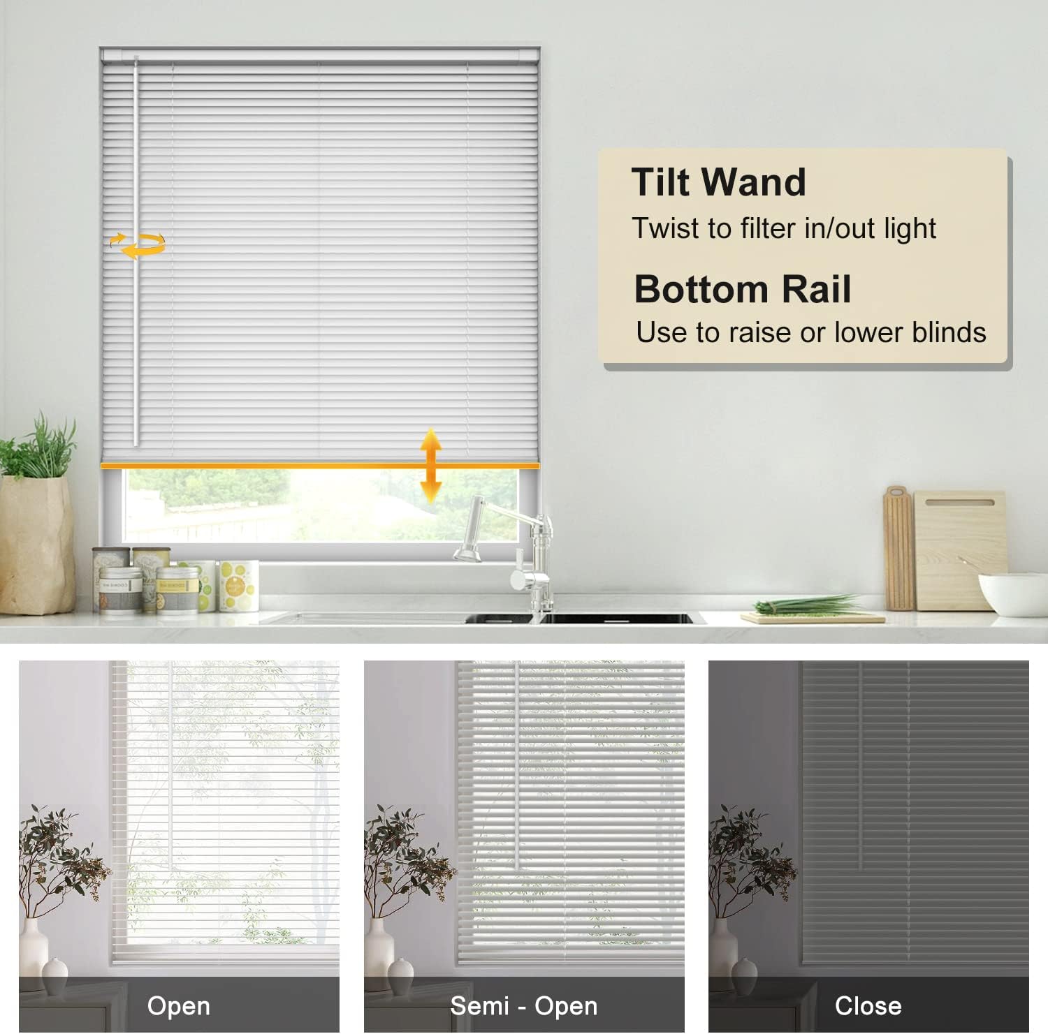 LazBlinds No Tools No Drill 1 Vinyl Mini Blinds, Cordless Blinds for Windows, Light Filtering Horizontal Window Blinds & Shades, 35 W x 36 H, White